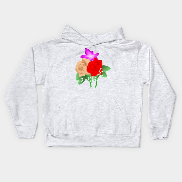 Red and Peach Rose Design Kids Hoodie by Ruggeri Collection